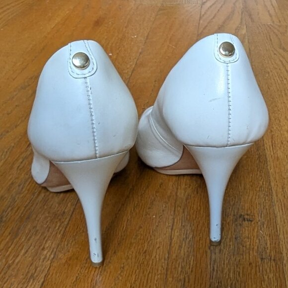 Cosmoparis Peep Toe Bridal Off White Ivory Leather Heels Size 9.5 - Picture 6 of 16